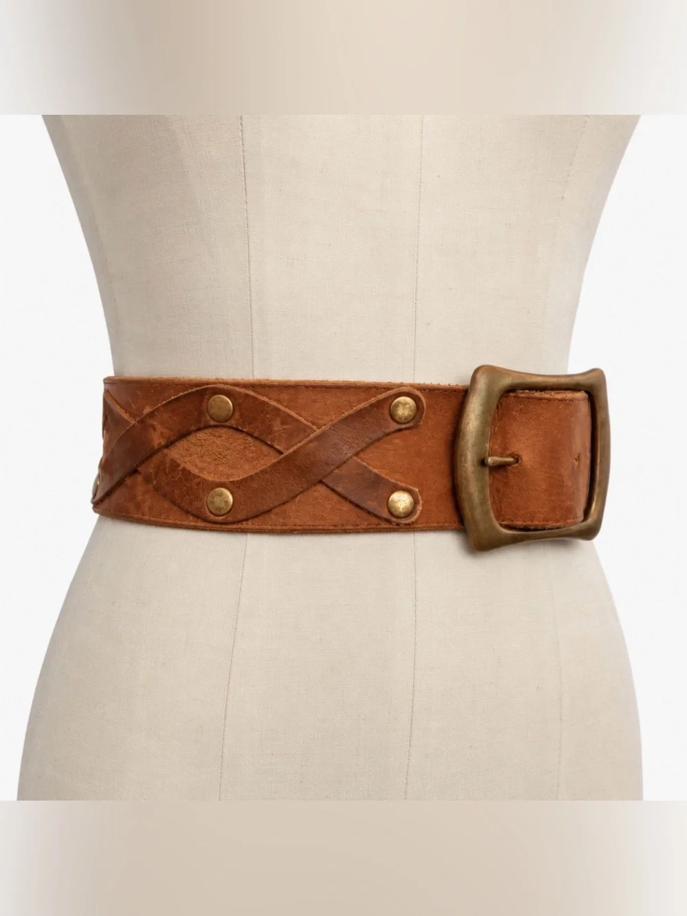 Vintage Brown Leather Belt with Gold Hardware and Studs